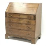 19th century mahogany bureau, fall front enclosing fitted interior, four graduating drawers,