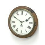Early 20th century oak cased wall clock, white Roman dial with red arrow markers with plaque for W.