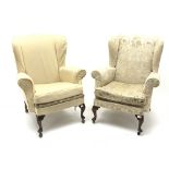 Two wingback armchairs, cabriole legs, W85cm Condition Report <a href='//www.