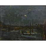 Albert Woods (British 1871-1944): 'Moonrise, The Harbour',