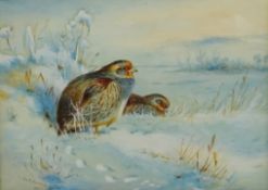 John Hammond Harwood (British 1904-1980): Grey Partridges in the Snow,