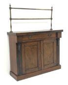 Victorian rosewood chiffonier, raised brass rail, single drawer above two cupboards, W104cm, H136cm,
