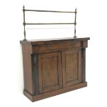 Victorian rosewood chiffonier, raised brass rail, single drawer above two cupboards, W104cm, H136cm,