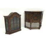 Old Charm oak shaped front side cabinet, single door (W82cm, H72cm, D33cm) and an oak wall cabinet,