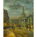 M Morgan (20th century): Evening Street scene,