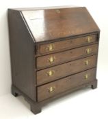19th century oak bureau fall front enclosing fitted interior with four graduating drawers,
