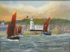 Robert Sheader (British 20th century): The Herring Fleet leaving Scarborough Harbour,