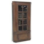 Tall Georgian style pine cylinder back corner cupboard, moulded cornice,