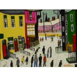 William (Bill) F Burns (Northern British 1949-): Busy Street Scene,