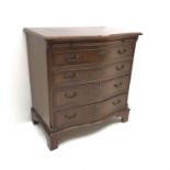 20th century mahogany serpentine bachelors chest, single slide above four graduating drawers,