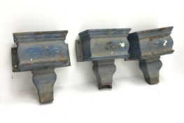 Three cast iron ogee shaped rectangular rain water hoppers,