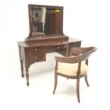 French cherry wood bow breakfront dressing table, mirror back, five drawers,