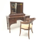 French cherry wood bow breakfront dressing table, mirror back, five drawers,