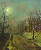 M Morgan after John Atkinson Grimshaw (British 1836-1893): Moonlit Street scene,