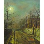 M Morgan after John Atkinson Grimshaw (British 1836-1893): Moonlit Street scene,