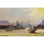 Don Micklethwaite (1936-): 'Inner Harbour Scarborough', oil on canvas board signed,