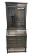 Early 20th century oak bureau bookcase, two glazed doors,