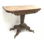 William lV mahogany table card table, folding top enclosing green baise,