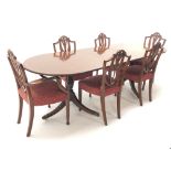 Regency style mahogany twin pedestal dining table on splayed supports (W198cm - 244cm, H75cm,
