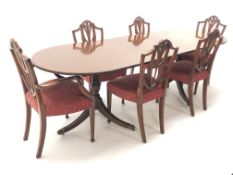 Regency style mahogany twin pedestal dining table on splayed supports (W198cm - 244cm, H75cm,