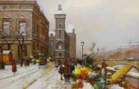 Continental School (20th century): City Flower Market in Winter,