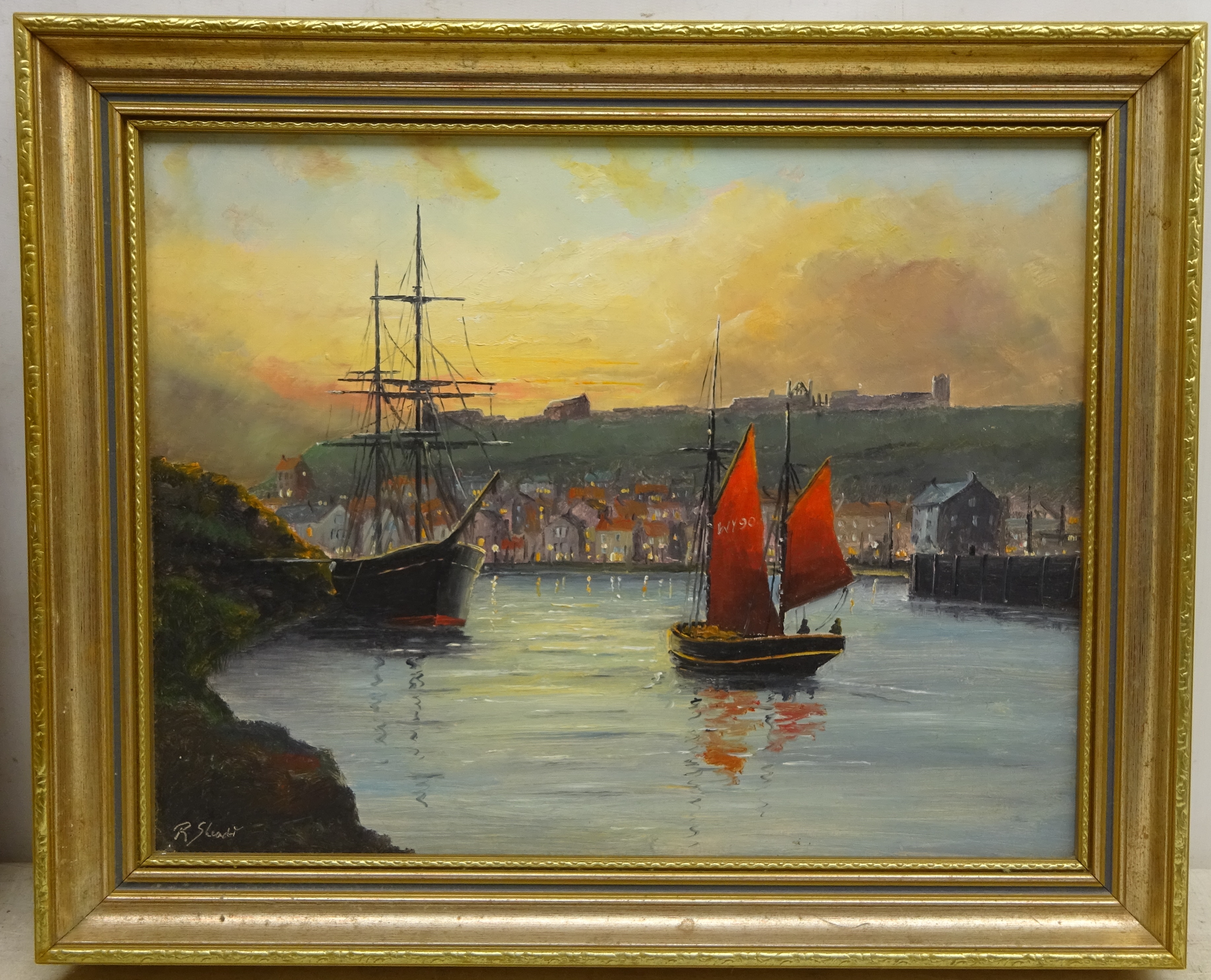 Robert Sheader (British 20th century): Fishing Boats in Whitby Harbour at Dusk, - Image 2 of 2