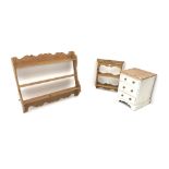 White finish bedside chest, pine top three drawers, shaped plinth base (W46cm, H59cm,
