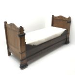 French walnut child's 2" 2' single adjustable bedstead, W76cm, H100cm,