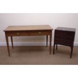 19th century mahogany side table, two drawers, square tapering supports (W122cm, H74cm,
