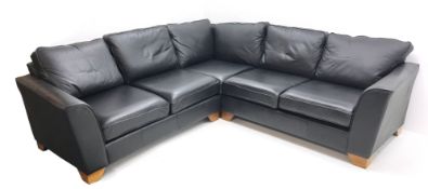 Mark's & Spencer's Home corner sofa upholstered in black leather, W258cm,