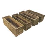 Set four rectangular Cotswold composite stone planters with Yorkshire rose detail, W51cm, D20cm,