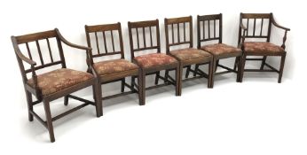 Set six (4+2) mahogany framed Georgian dining chairs, upholstered drop in seat,