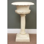 Victorian style centre-piece urn with Corinthian column and egg and dart rim, antique white finish,