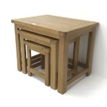 Light oak nest of three tables, 61cm, H50cm,