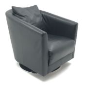 Mark's & Spencer's Home swivel tub chair upholstered in black leather, chrome base,