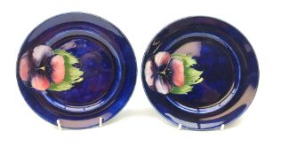 Pair William Moorcroft Pansy pattern tea plates c1930 D16.