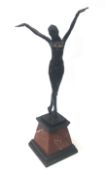 Art Deco style bronze figure of a semi-nude lady on stepped marble plinth,
