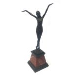 Art Deco style bronze figure of a semi-nude lady on stepped marble plinth,