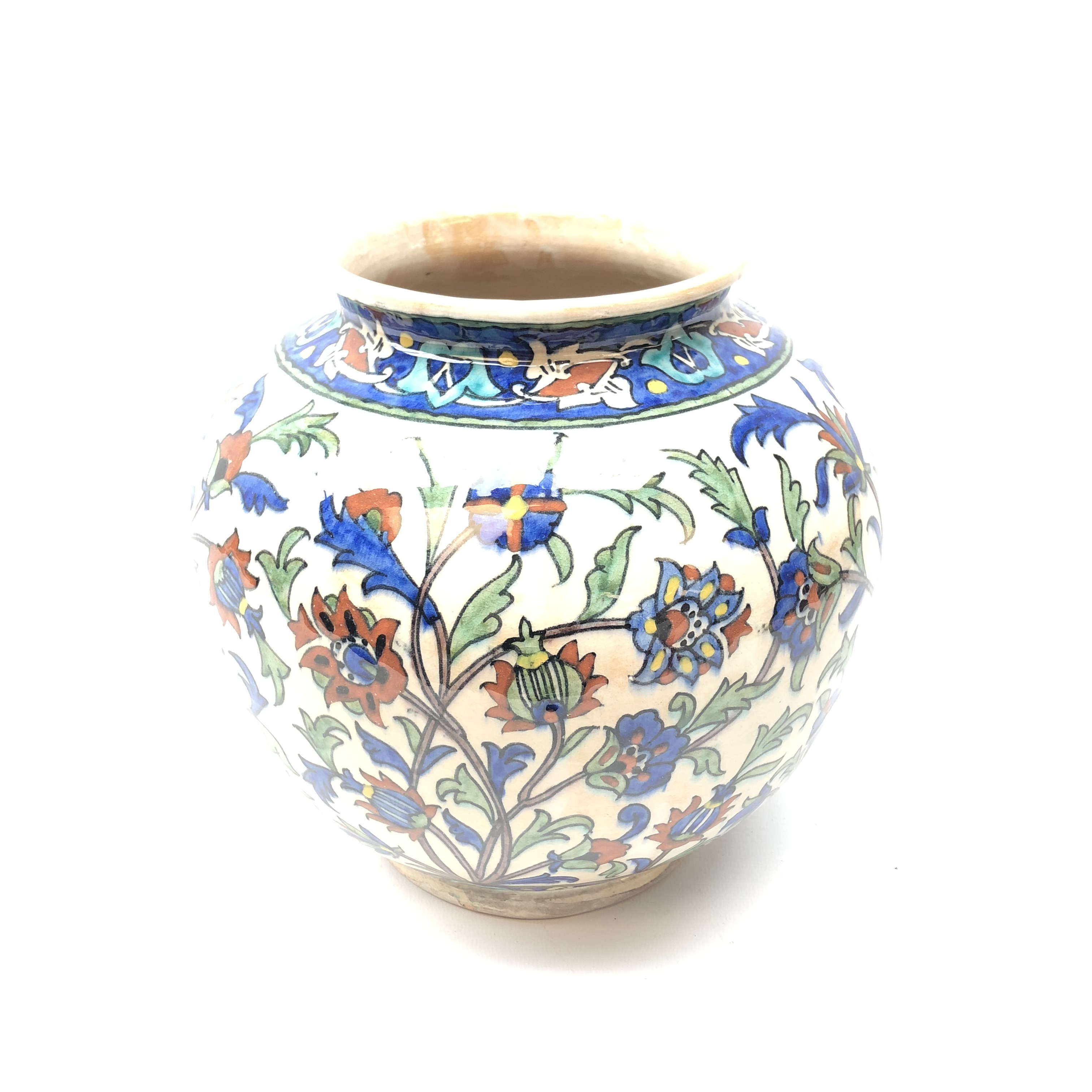 19th/ early 20th century Iznik style bulbous vase painted with tulips and open flower heads, - Image 2 of 4