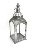 Silver finish domed top glazed garden lantern, H50cm, W20cm,