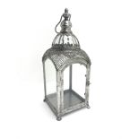 Silver finish domed top glazed garden lantern, H50cm, W20cm,