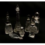 Victorian silver and glass scent bottle of rounded lozenge shape engraved with flowers and initials