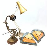 Pair Art Deco style leaded glass wall lights of tapered form,