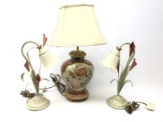 Pair naturalistic table lamps with glass shades,