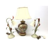 Pair naturalistic table lamps with glass shades,