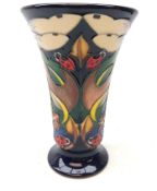 Moorcroft Homemaker pattern trumpet shaped vase, designed by Emma Bossons ltd. ed. 23/150, H15.
