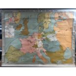 Set of four vintage Dutch school wall maps by Wandkaarten: Nepoleonic Time 1807 - 1815,