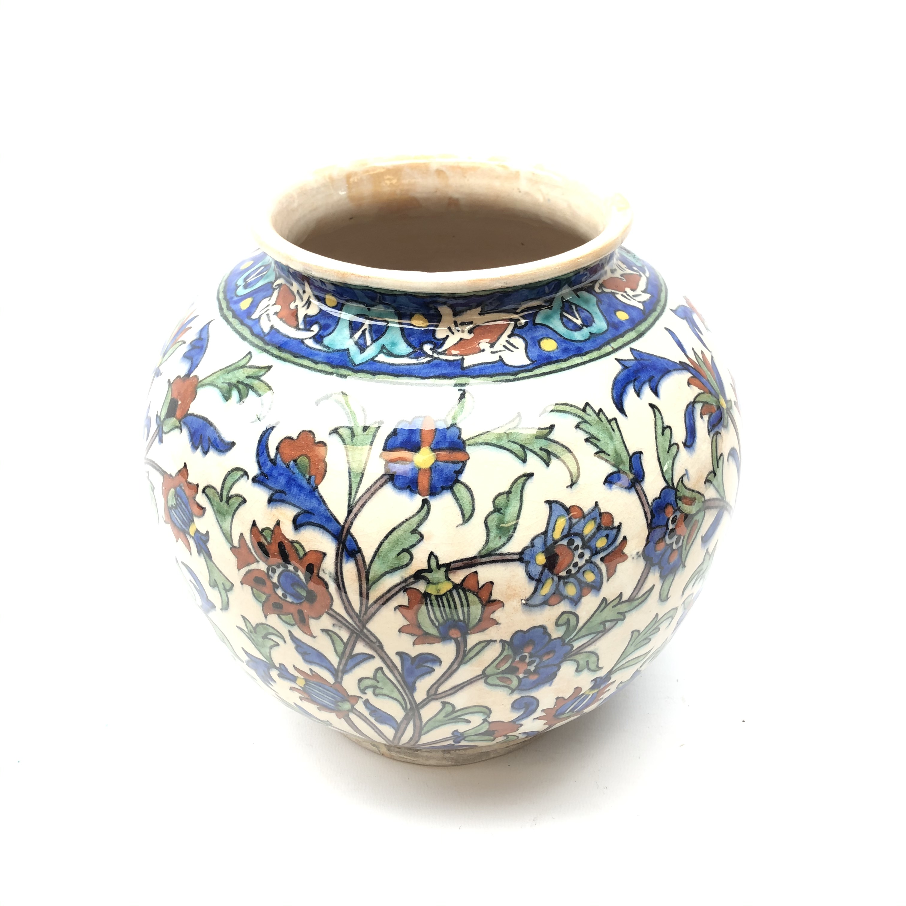 19th/ early 20th century Iznik style bulbous vase painted with tulips and open flower heads,