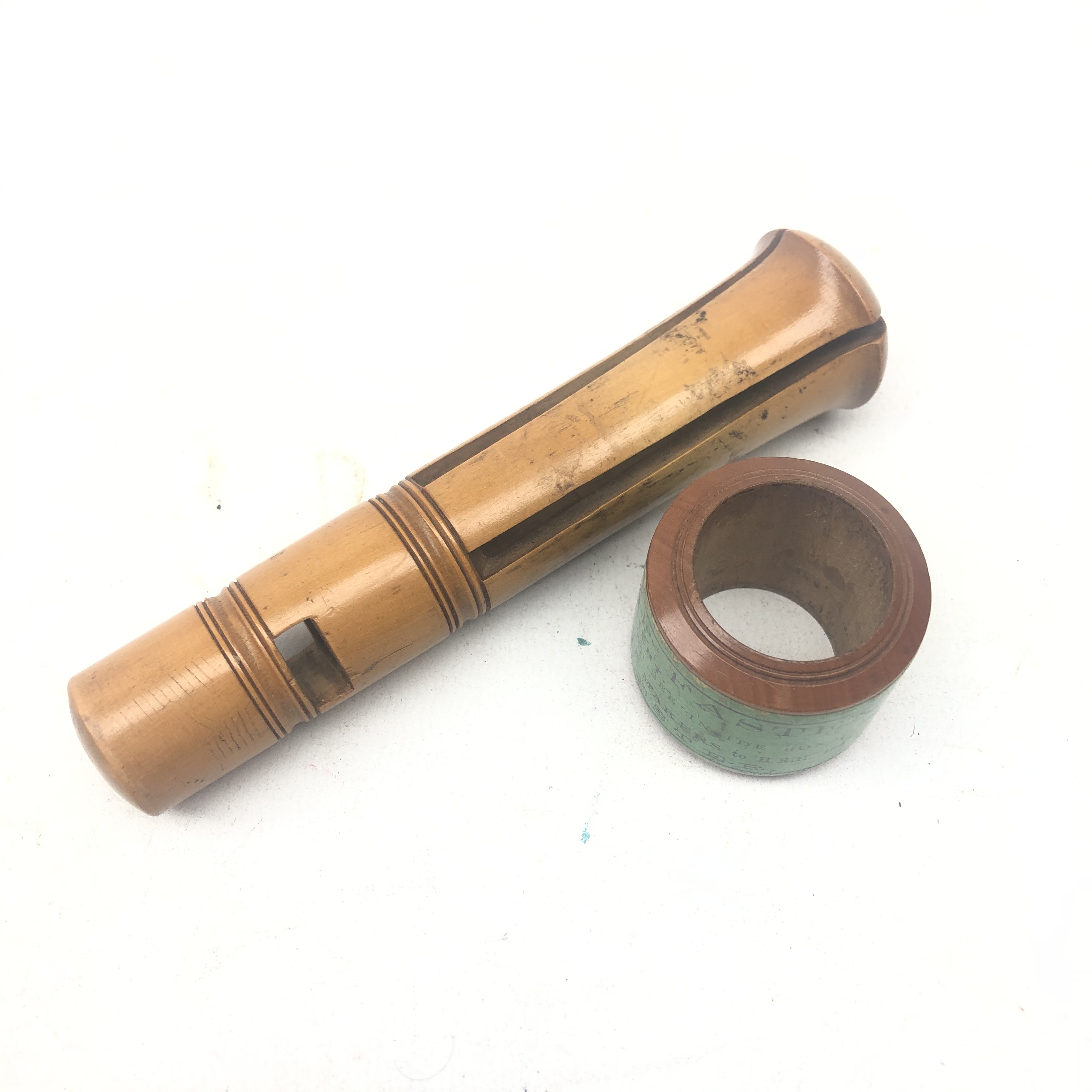 Victorian boxwood Cue Tip Fastener by Orme & Co. Manchester, with green paper label, L13. - Image 2 of 2