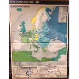 Three Vintage Dutch school wall maps depicting the 'Downfall of the third Empire' printed by Van